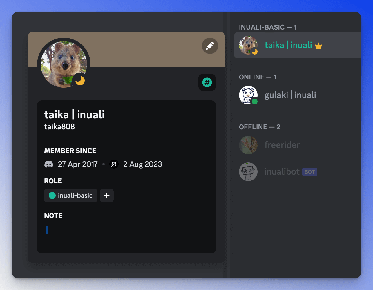 Discord screenshot showing role assignment after linking username.